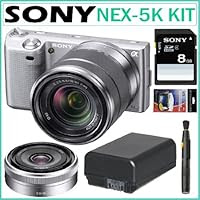 Sony Alpha NEX-5 Silver 14.2MP HD Digital Camera in Silver with Sony SEL16F28...