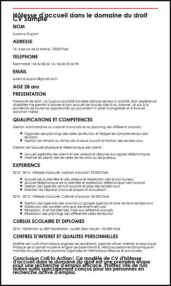 Modele de cv hotesse d'accueil standardiste