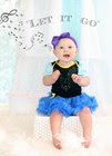 Rhinestone Princess Anna Black Bodysuit Royal Blue Skirt Girl Baby Dress NB-18M