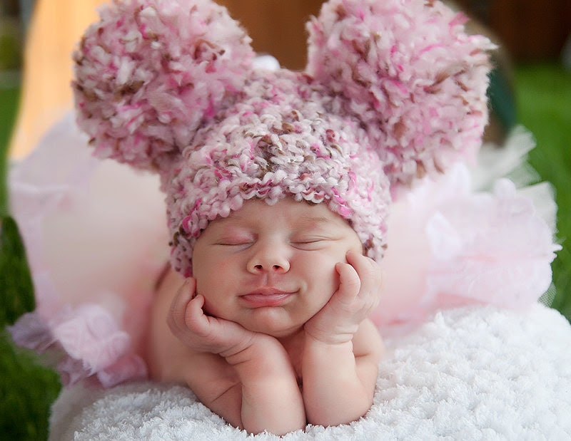 Baby Hat 0 to 3 Month Baby Girl Hat Baby Boy Hat Pom Pom Mouse Ear Animal Ear Hat 13 Colors Photography Prop Cute Gift for Baby Shower Gift