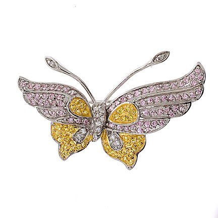 C.Z. Canary Pink Sapphire Diamond Sterling Silver Butterfly Pin (Cyber Monday Special Sale)
