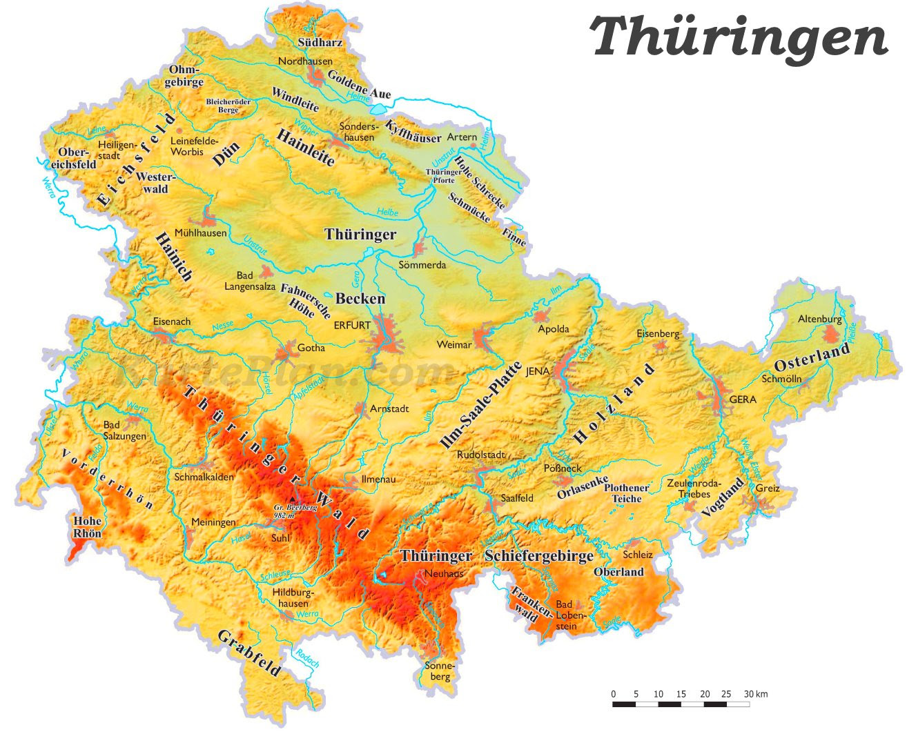 thüringen physische karte Physische landkarte von Thüringen