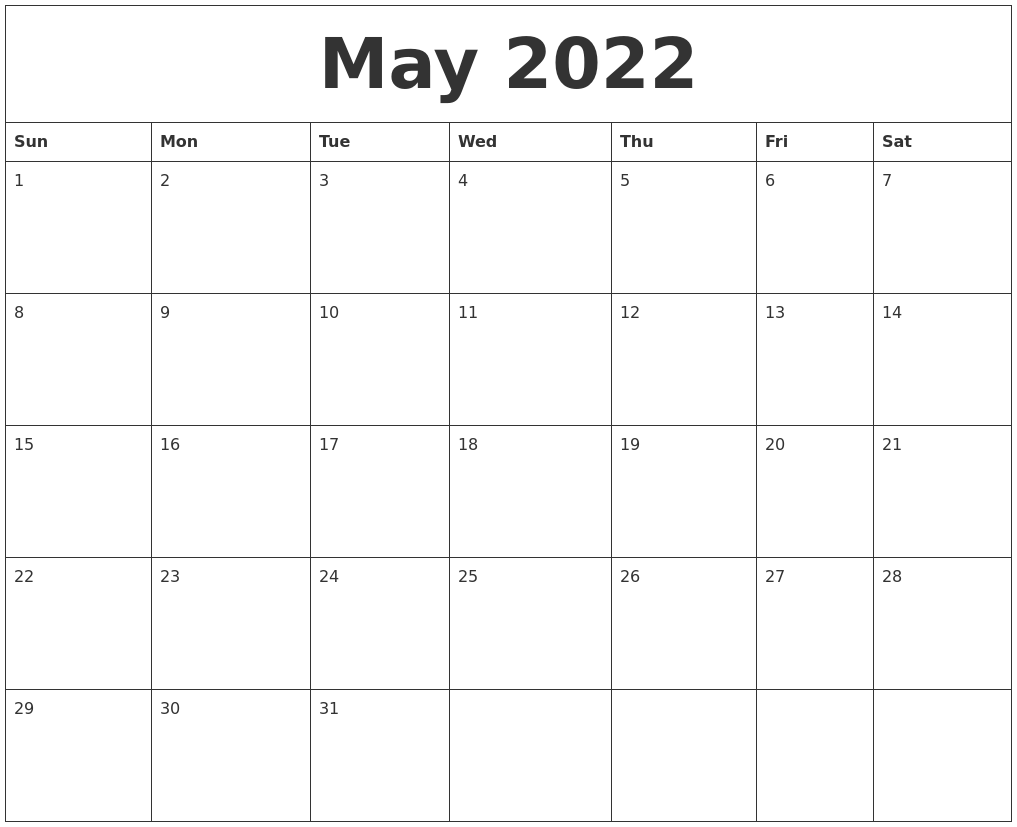 Calendar For 2022 May