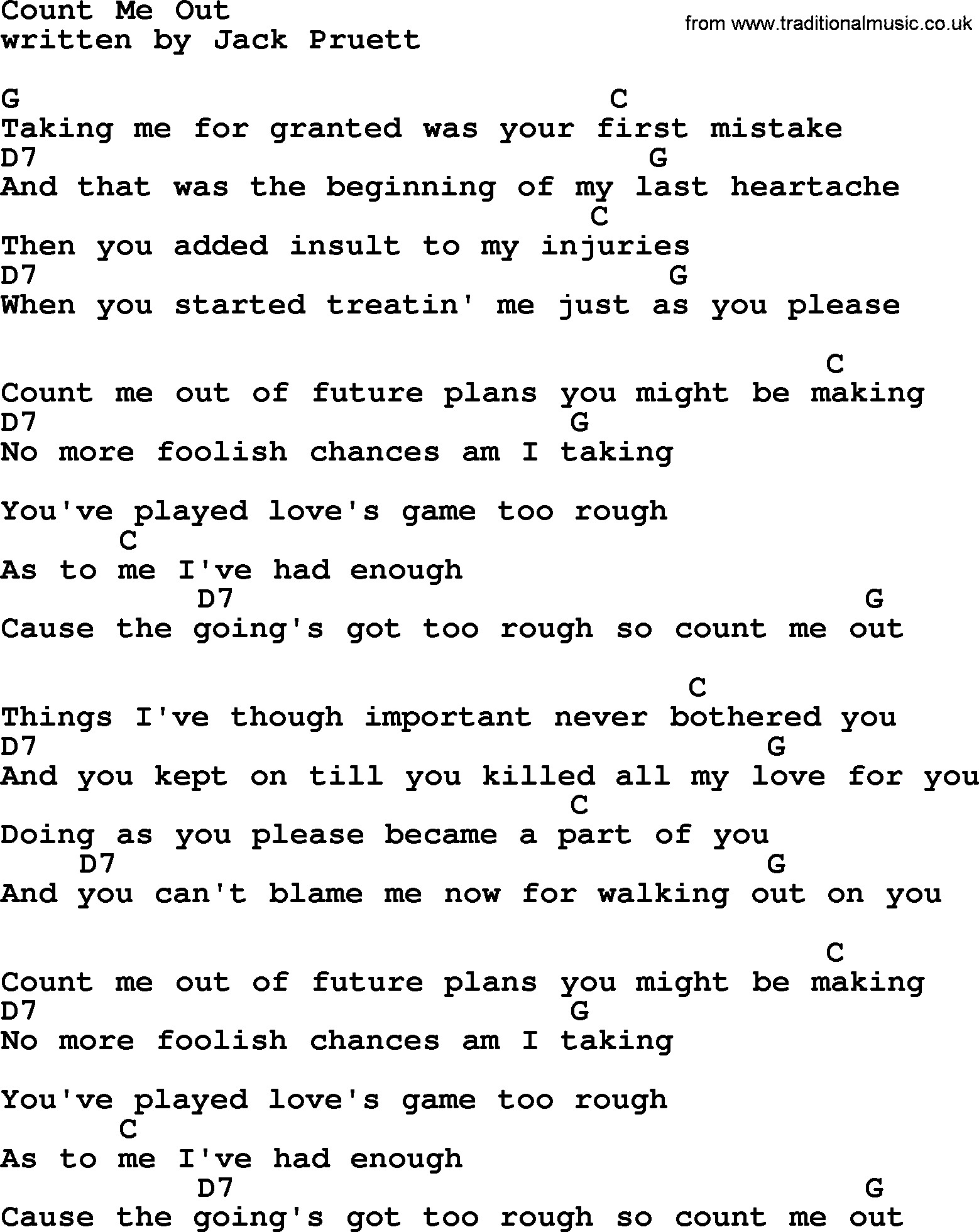 Count Me Out By Marty Robbins Lyrics And Chords