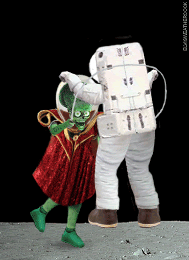 Elvis Weathercock animations are out of this world , or at least the spacey ones like skipping rope with a Martian on The Moon
