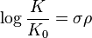 \log \frac{K}{K_0} = \sigma\rho 