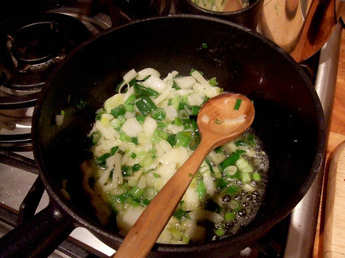 Spring onions frying