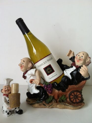 Italian fat chef waiter wine and glass holder + matching toothpick holder bistro.