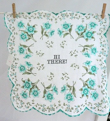 HI THERE Vintage Handkerchief Card