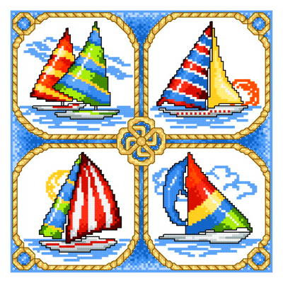 4 Sailboats Cross Stitch Pattern water