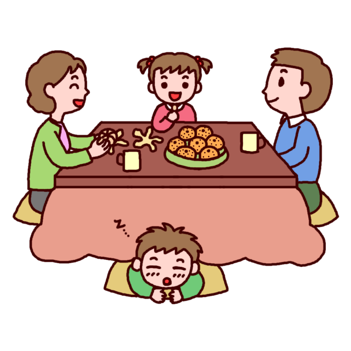 こたつで団らん カラー くつろぎ 団らんの無料イラスト 生活 くらし