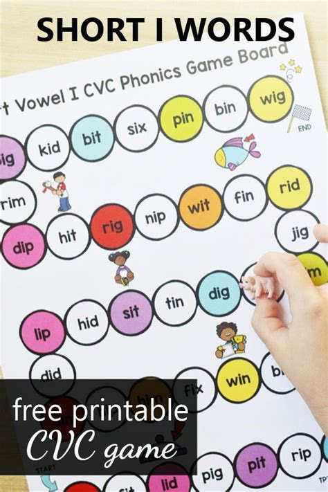  free printable cvc game to practice short i words in kindergarten and