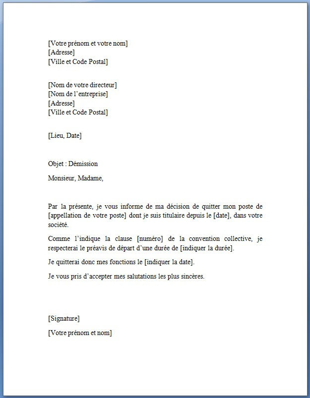 modele lettre de demission sans preavis - Modele de lettre ...
