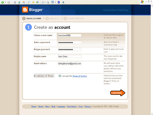 Blogger - Step 1 in Creating An Account