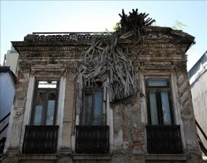 Detalle de un árbol, reconocido porque sigue floreciendo aunque no tiene raíces, en la fachada de una casa de Río de Janeiro (Brasil) que se conoce como "la casa del árbol" ("a casa da árvore").EFE