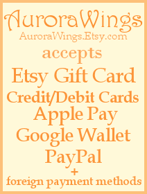 Now accepting Etsy Gift Cards, all major credit and debit cards, Apple Pay, Google Wallet, PayPal, and other foreign payment methods at AW Etsy.