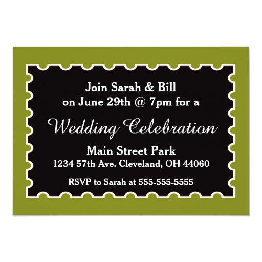Elegant Olive Green and Black Wedding Invitation