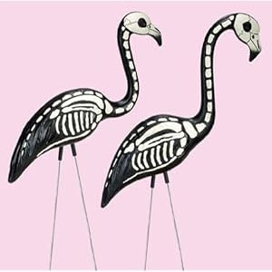 Skeleton Flamingo - Pink Flamingos Painted with Black and White Bone Structure - Halloween Decoration