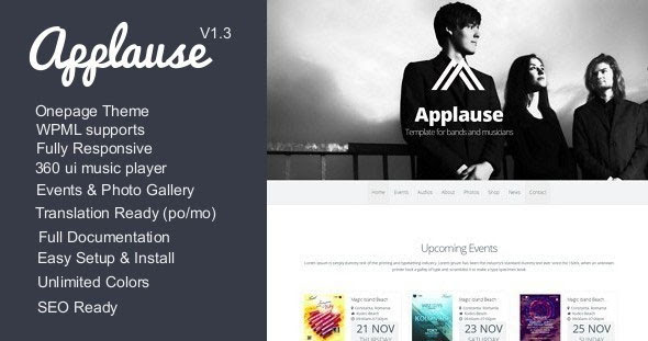 Applause - One-Page Responsive Music & DJ WP Theme