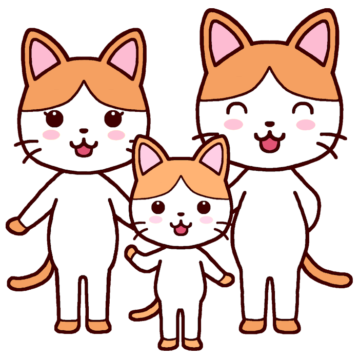 ネコ カラー 家族 かわいい動物の無料イラスト素材