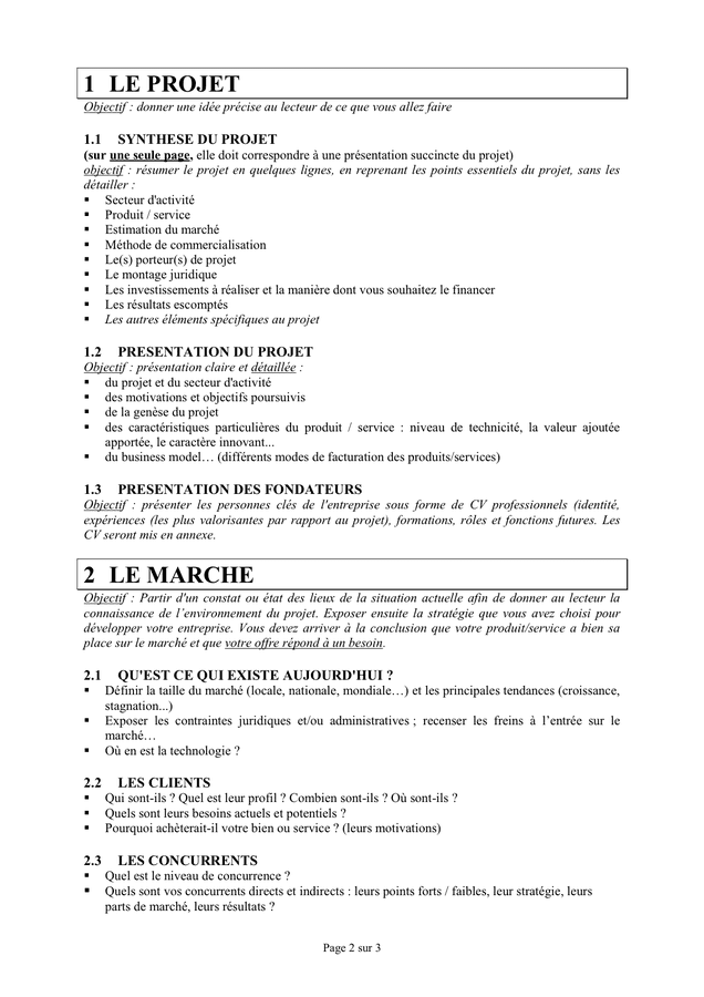 Modele De Plan D Affaires Doc Pdf Page 2 Sur 3
