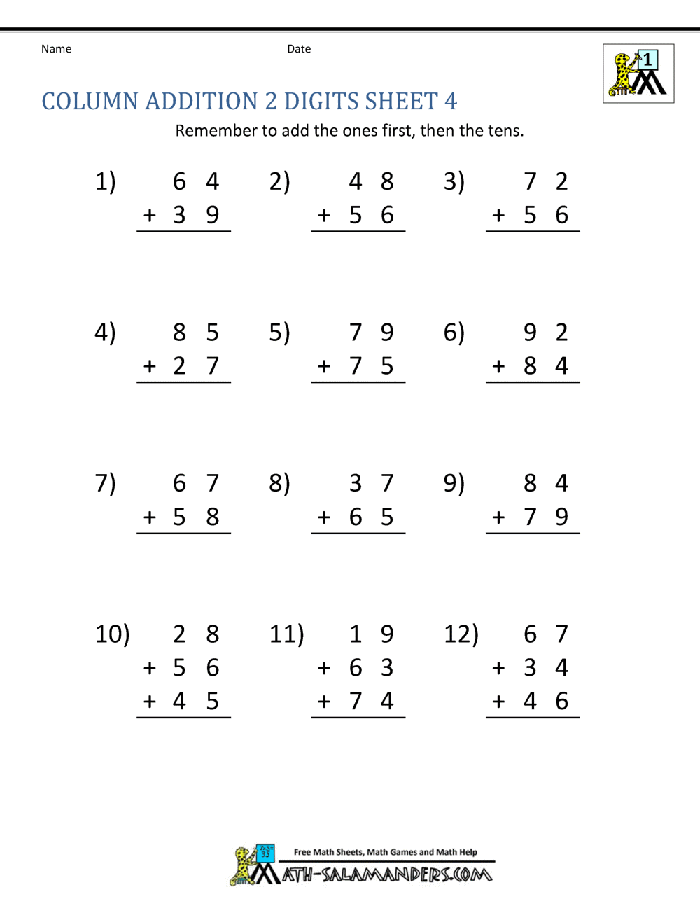 Math Addition Worksheets 1st Grade