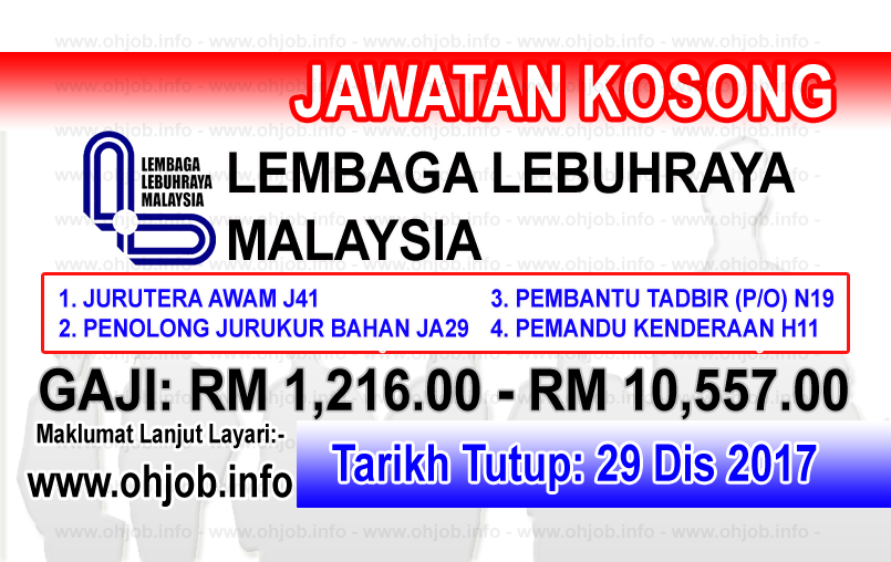 Jawatan Kerja Kosong LLM - Lembaga Lebuhraya Malaysia logo www.ohjob.info disember 2017