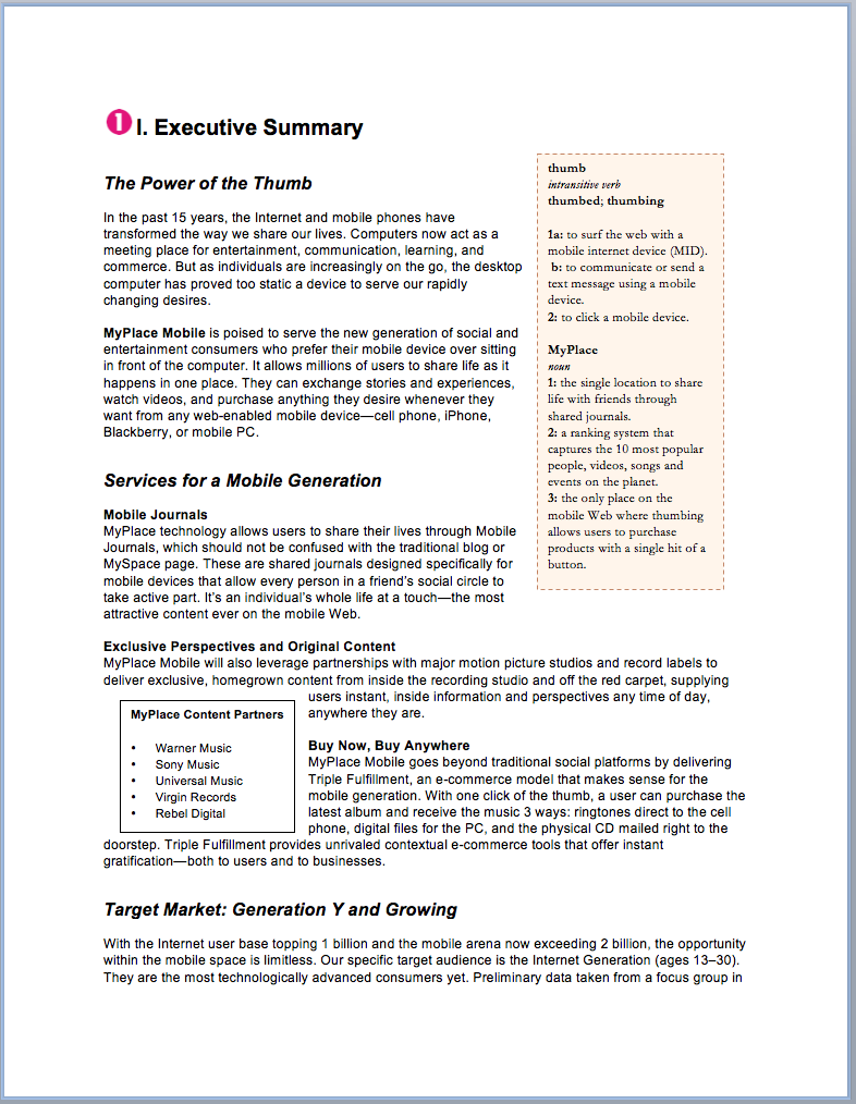 BUSINESS PLAN SAMPLES - Letters & Maps