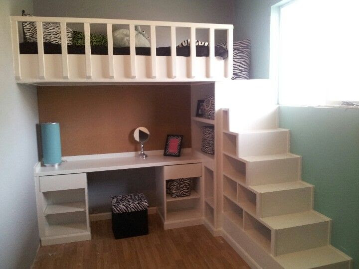Loft Bed and Desk with shelves as stairs | yes money is great | Pinte…