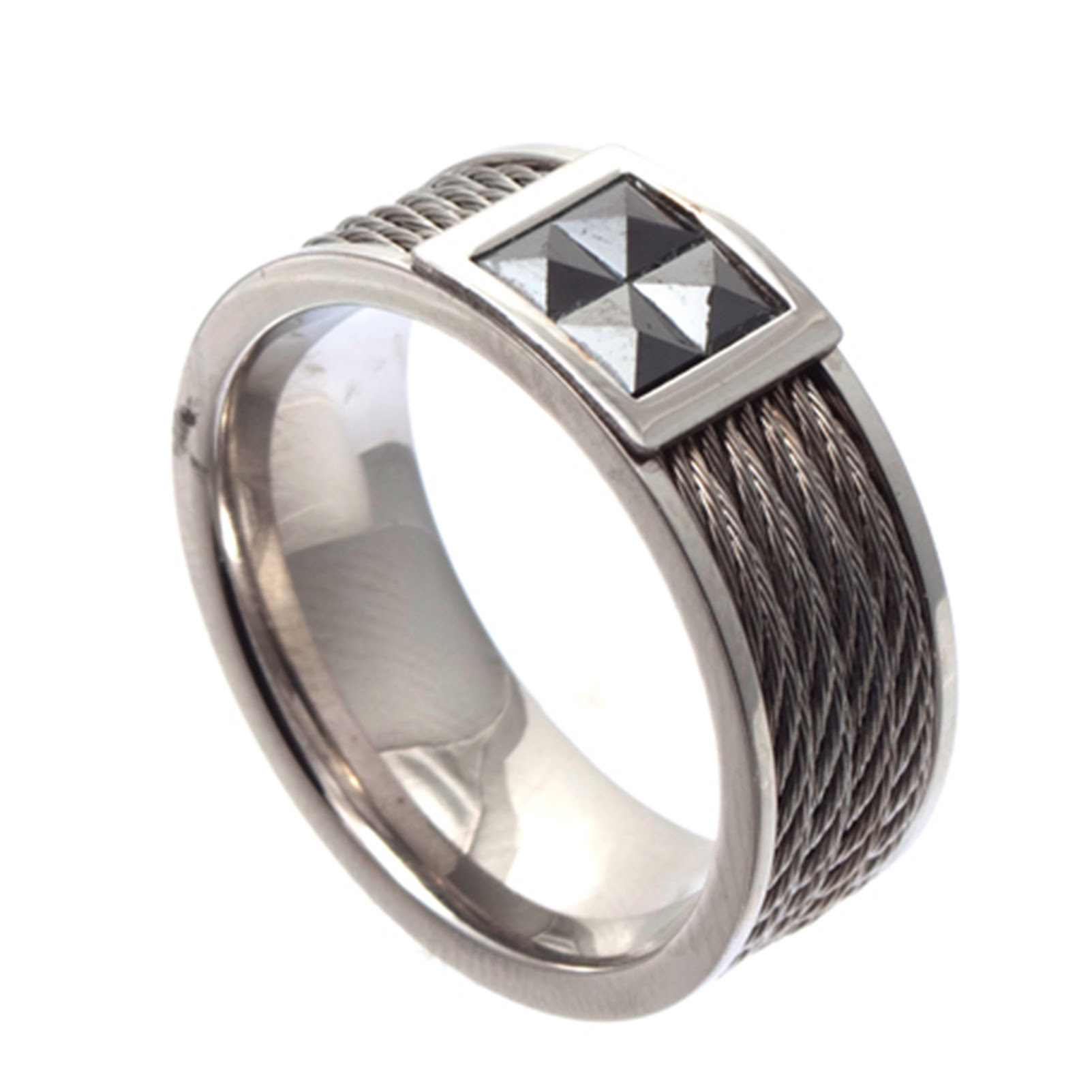 Men's Stainless Steel Wire Cable Ring - Size 10