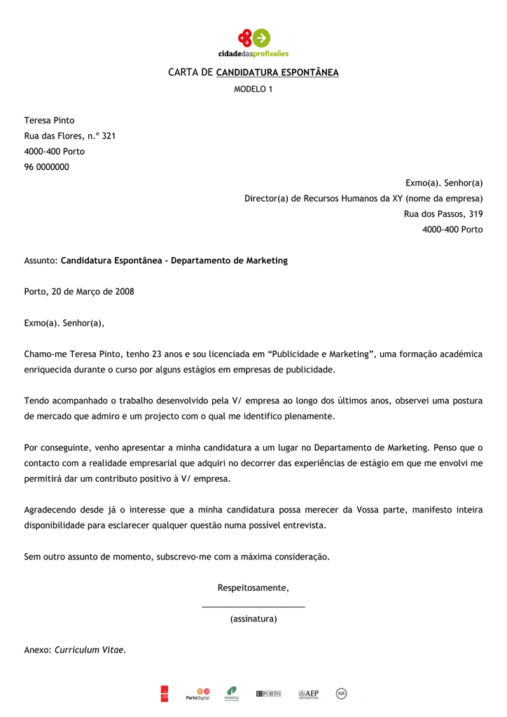 CARTA DE CANDIDATURA ESPONTÂNEA