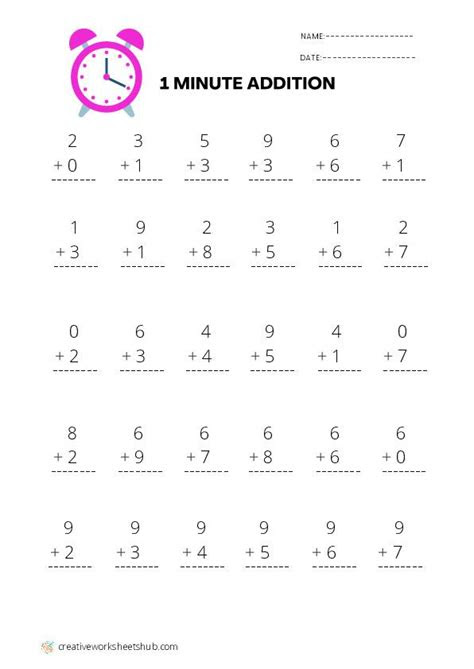  1 minute maths practice worksheets for grade 1 creativeworksheetshub