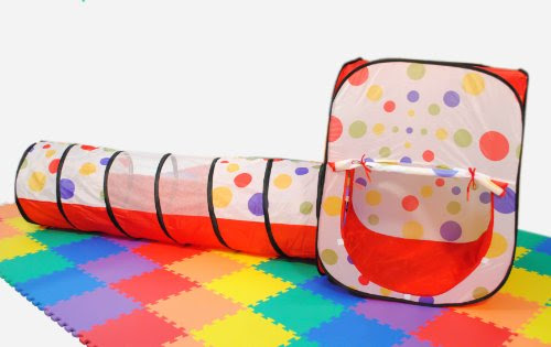 Christmas Polka Dot Rectangular Play Tent House /w Tunnel & Tote: 2 Piece Deals