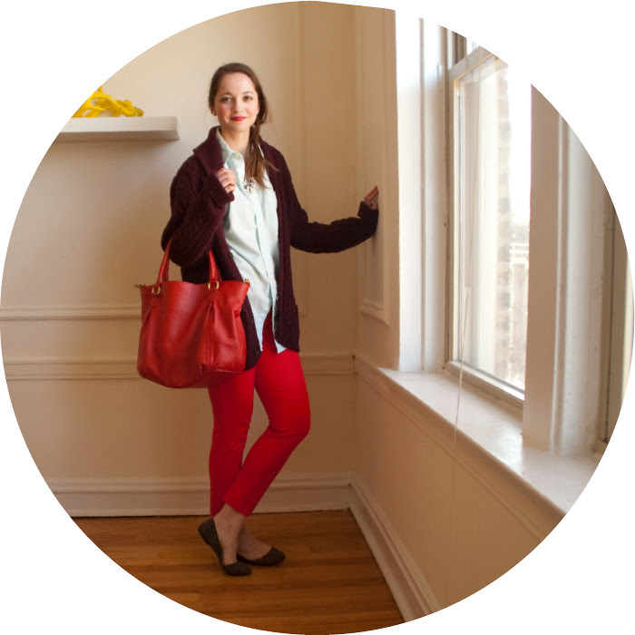 april outfits, big sweaters, what to wear with, red j.crew factory winnie pants, red and burgundy, cable knit cardigan, men's dress shirt, wearing color to work, outfit ideas, business casual, j.crew red purse