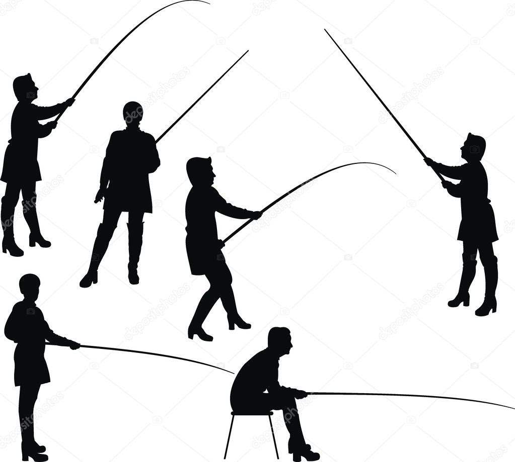Download Vector silhouette of woman in fishing. — Stock Vector ...