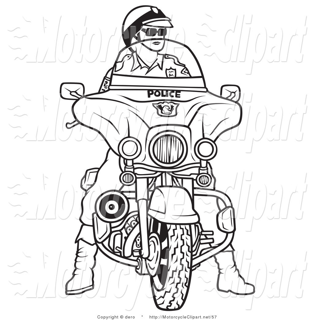 Transportation Clipart of a Outline of a Motorcycle Police ficer