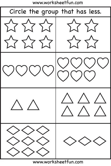  more or less preschool math worksheets kindergarten math worksheets