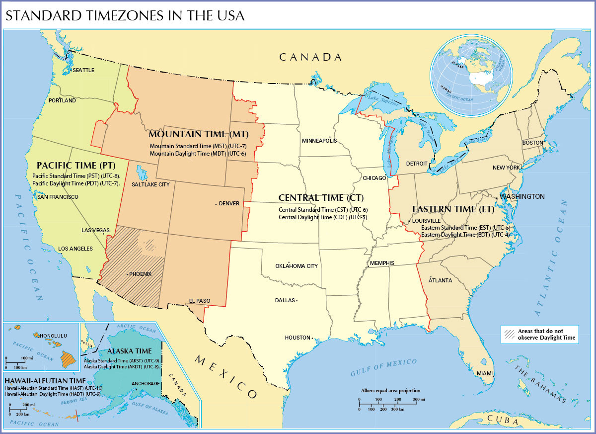Map Of Time Zones For Us Time Zones Map of United States
