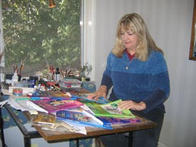 Studio with books, drawings and artwork