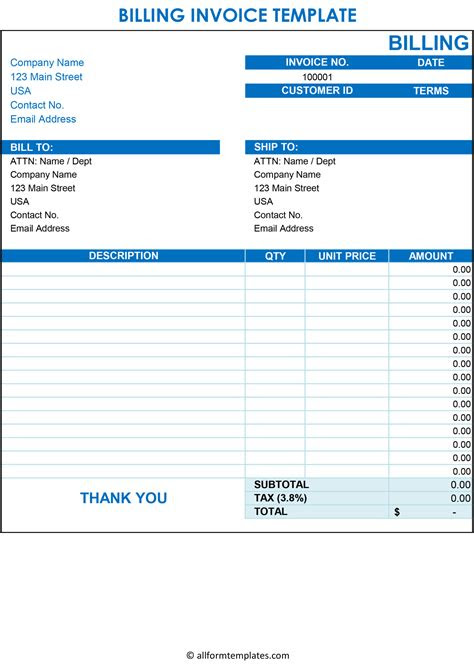  free blank invoice template excel pdf word
