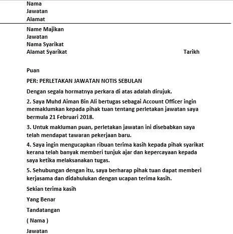 surat berhenti kerja