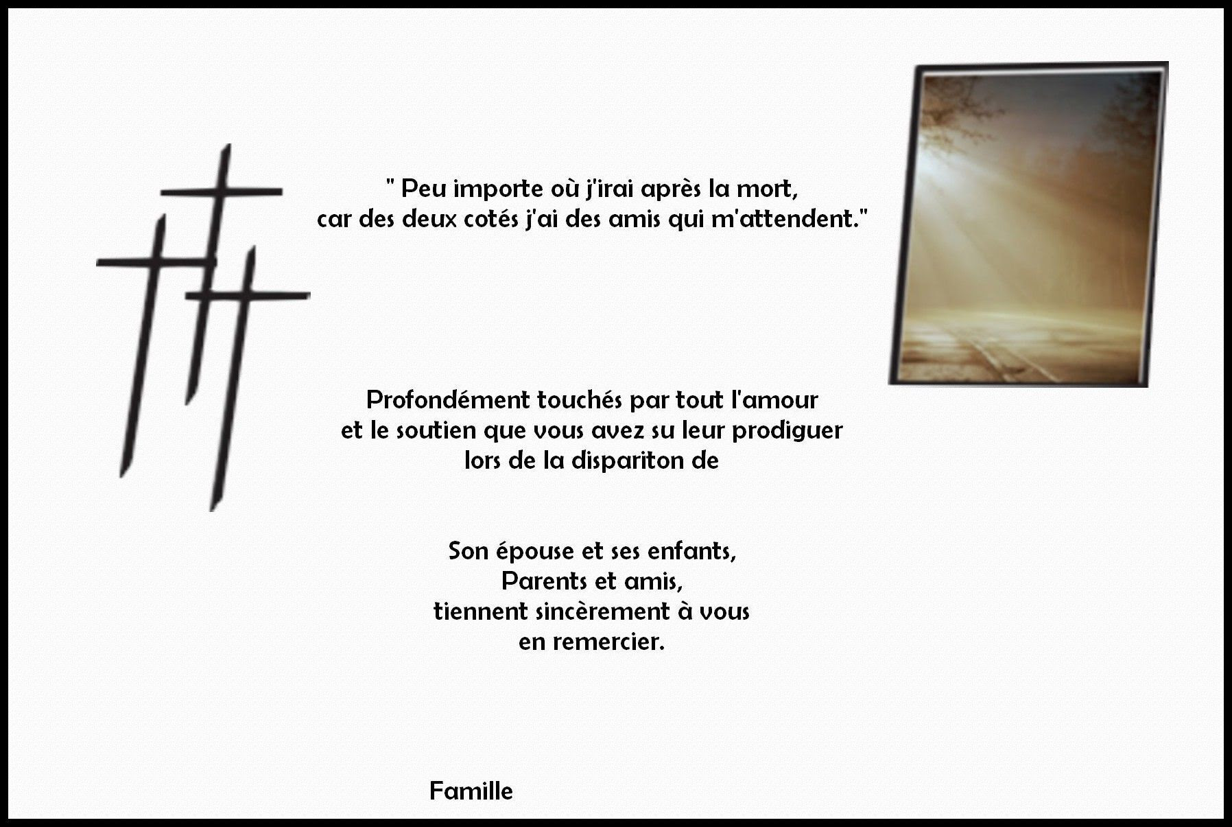 Carte de remerciement condolÃ©ance pour un Ã©poux