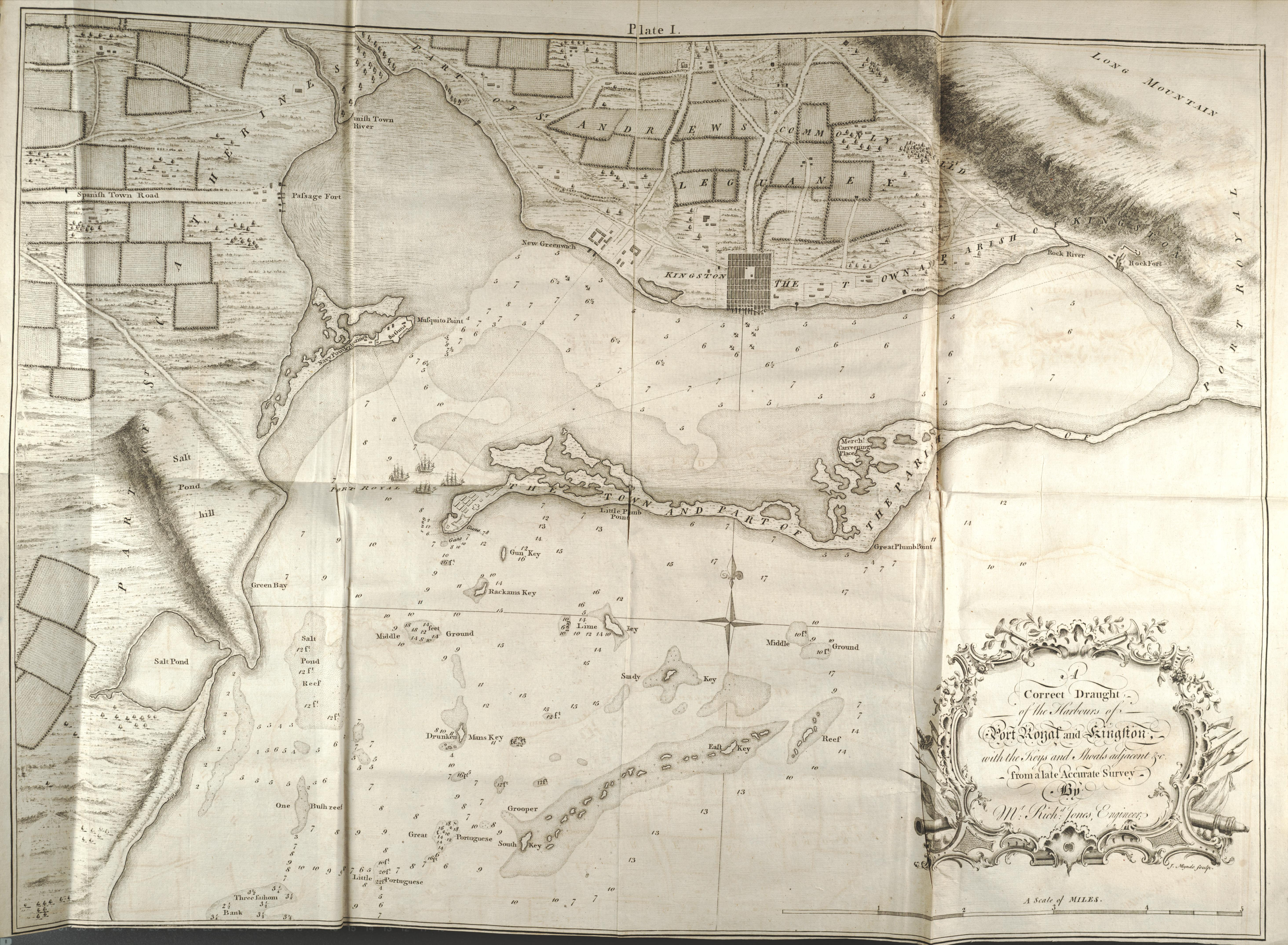 Map Of Jamaica Port Royal Kingston Circa 1750