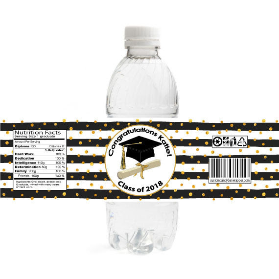 Stripes Graduation Water Bottle Labels
