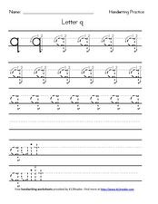 letter q handwriting practice worksheet for pre k kindergarten lesson planet