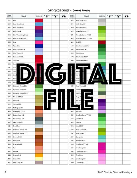  dmc color chart for diamond painting drills square round etsy