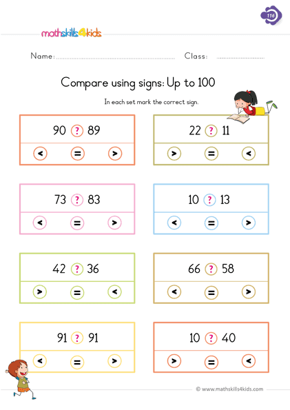 Comparing Numbers Worksheets for Grade 1 | Greater Than Less Than ...