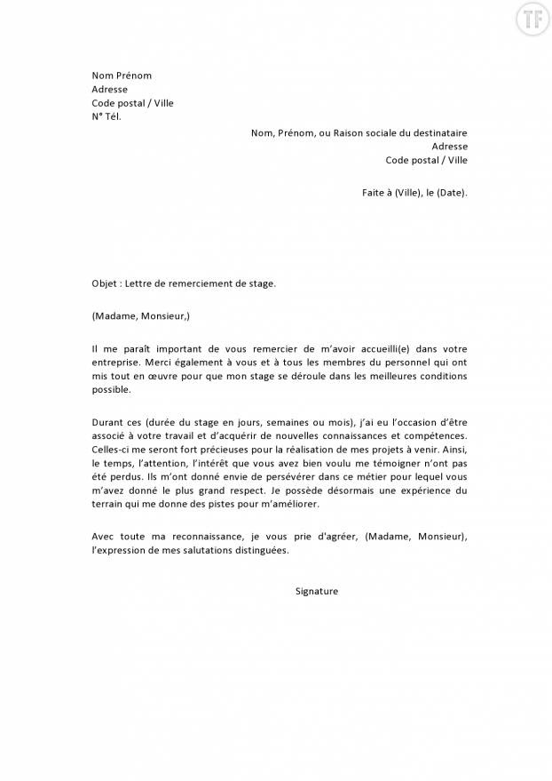 Lettre De Remerciement Pour Un Stage