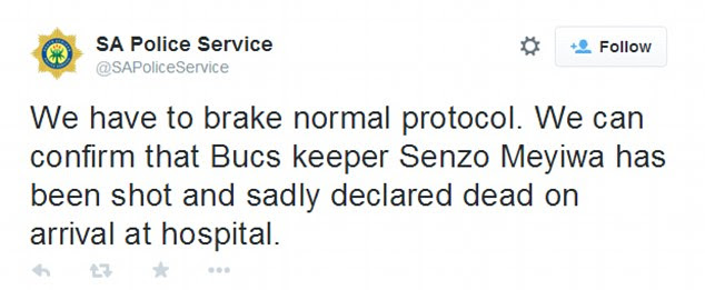 The South African police took to twitter to break the news, breaking protocol to inform the South African people of the keeper's death