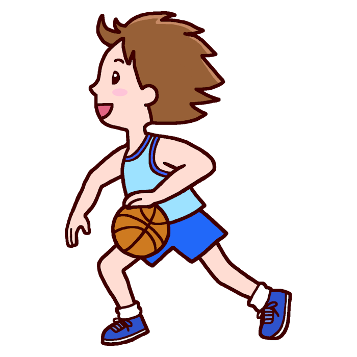 ドリブル1 カラー バスケットボールの無料イラスト 部活動 クラブ活動 運動部 学校素材